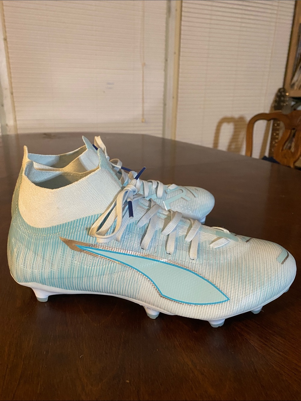 Puma Girls Light Blue and White Soccer Cleats